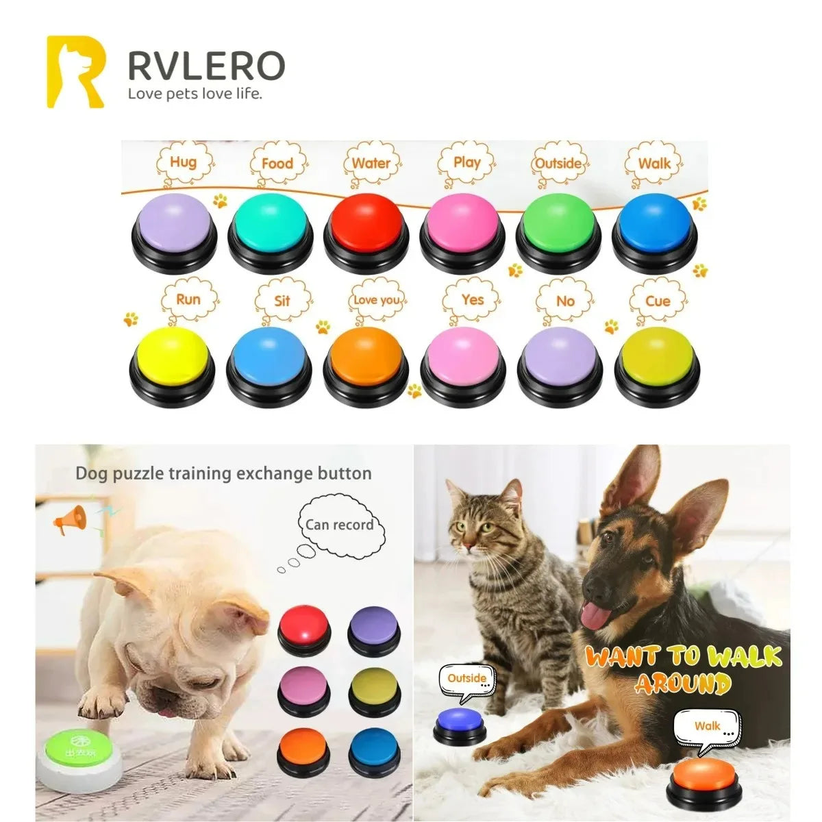 Dog Communication Buttons for Pet Training with 30 Second Playback