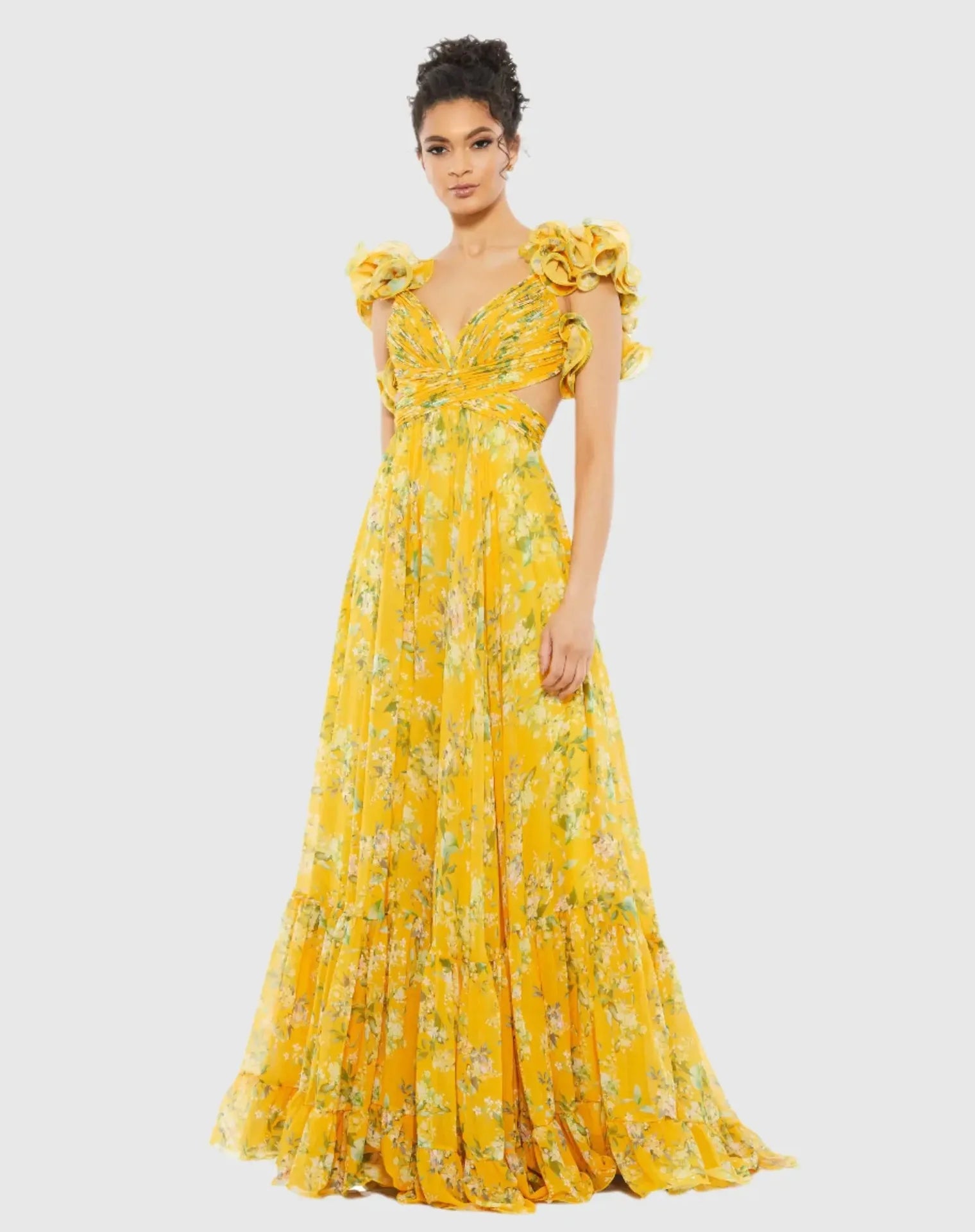 Floral Printed V-Neck Long Dress for Women by MALEY LifeStyle