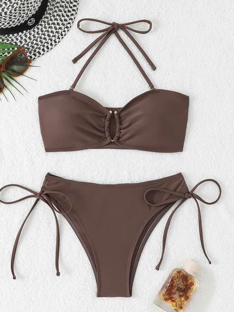 Durable Nylon Women's High Waist Knotted Bikini Set