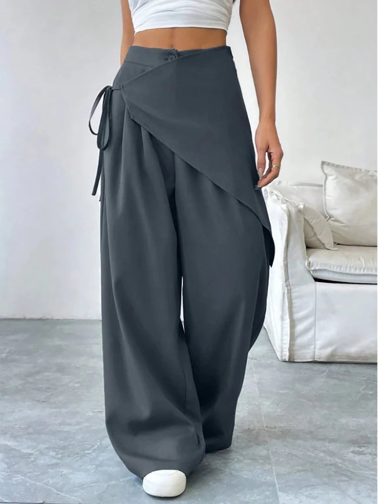 High Waist Loose Wide Leg Trousers for Women in Polyester