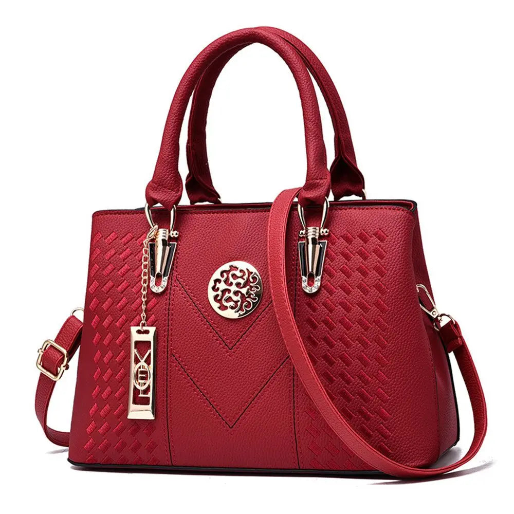 Embroidered PU Handbag for Women - Large Capacity Tote