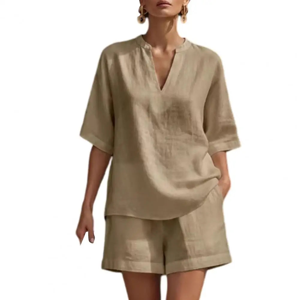 MALEY LifeStyle Summer Women's V Neck Pullover Top and Shorts