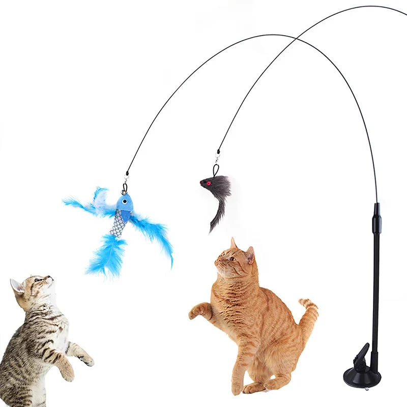 Interactive Cat Teaser Stick with Suction Cup and Removable Design