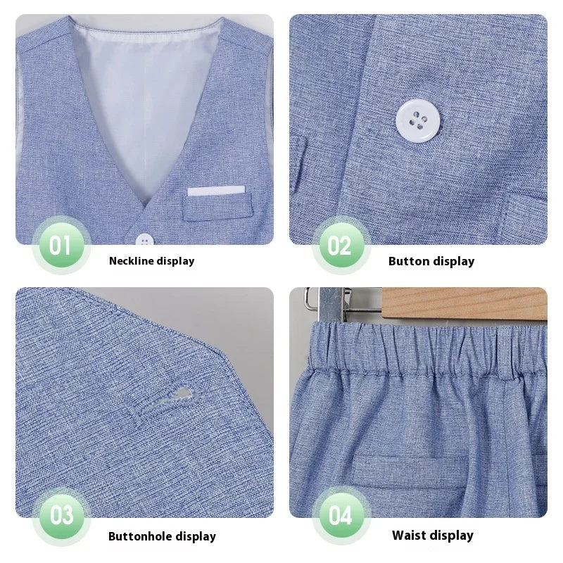Boys Elegant Formal Vest Shorts Suit Set for Summer Events