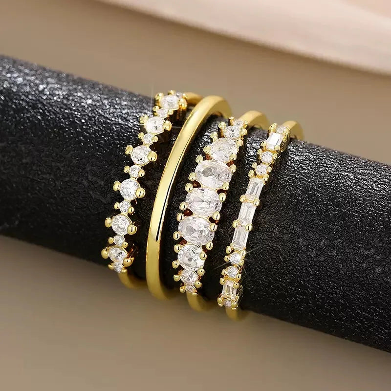 14k Gold Plated Stacking Rings Set with Zirconia for Women