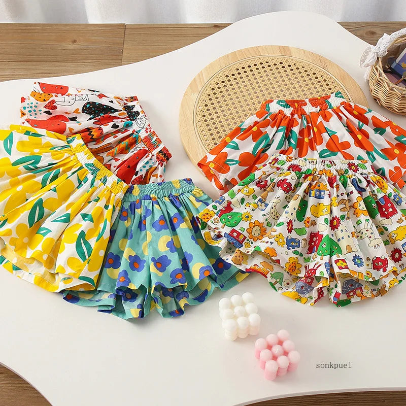 Cute Summer Cotton Girls Skirt Shorts for Kids 4-6Y
