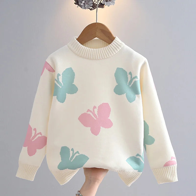 Girls' Knitted Sweater Cute Butterfly Design for Winter