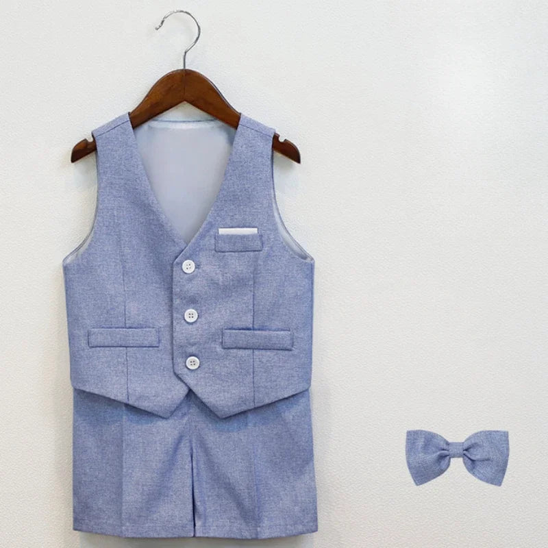 Boys Elegant Formal Vest Shorts Suit Set for Summer Events