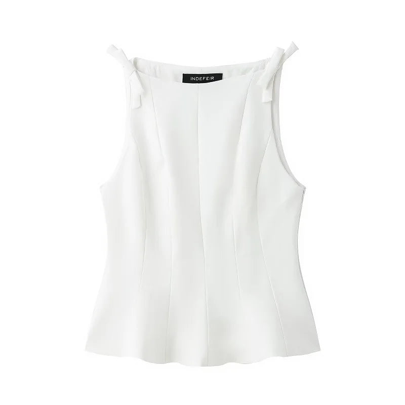 Black Off Shoulder Bow Tank Top for Women