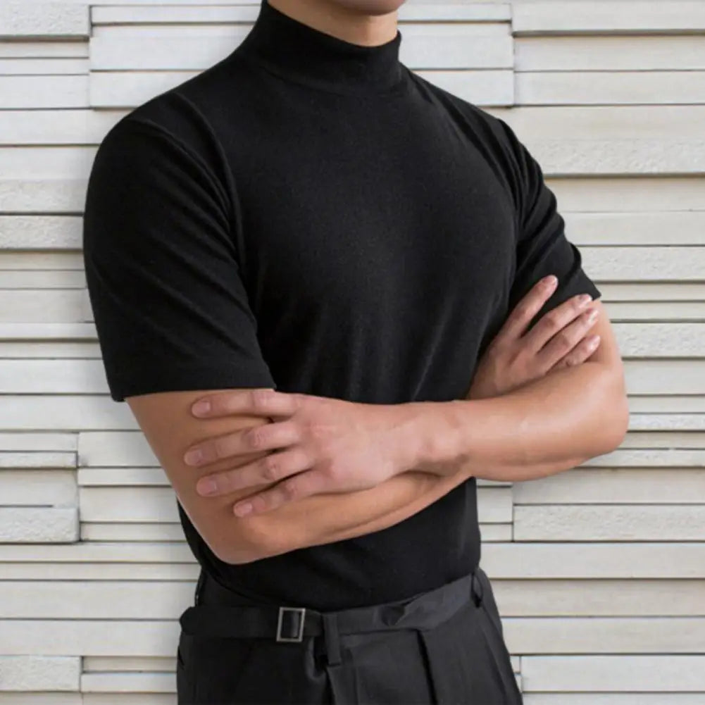 Men T-shirts Summer Fitness Short Sleeve Tees High Collar Basic T-shirt Base T Shirt for Men's Tops camisa masculina 짝퉁명품 남성의류