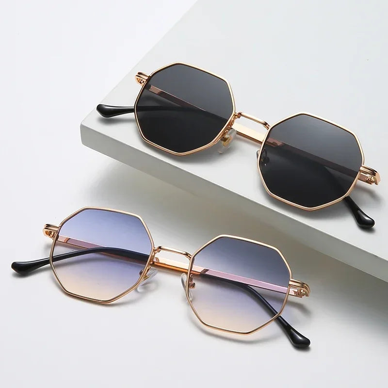 Polygon Metal Sunglasses for Women with UV400 Protection