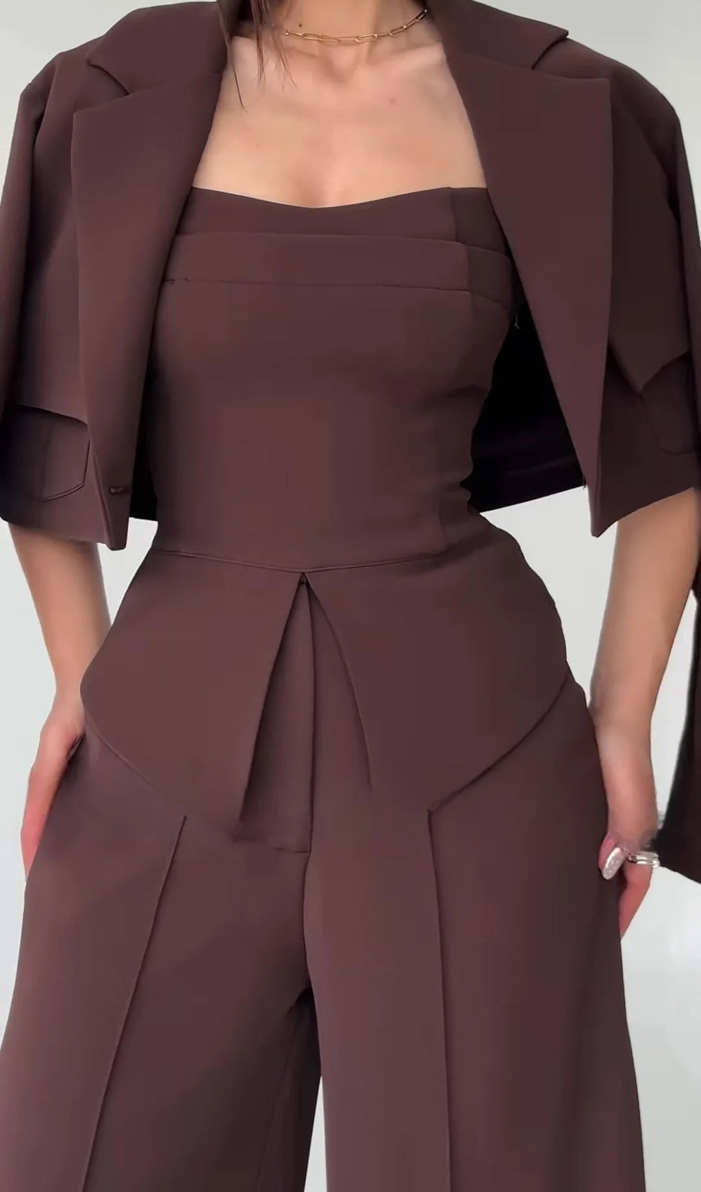 Chic Polyester 3 Piece Pant Set with Blazer for Women