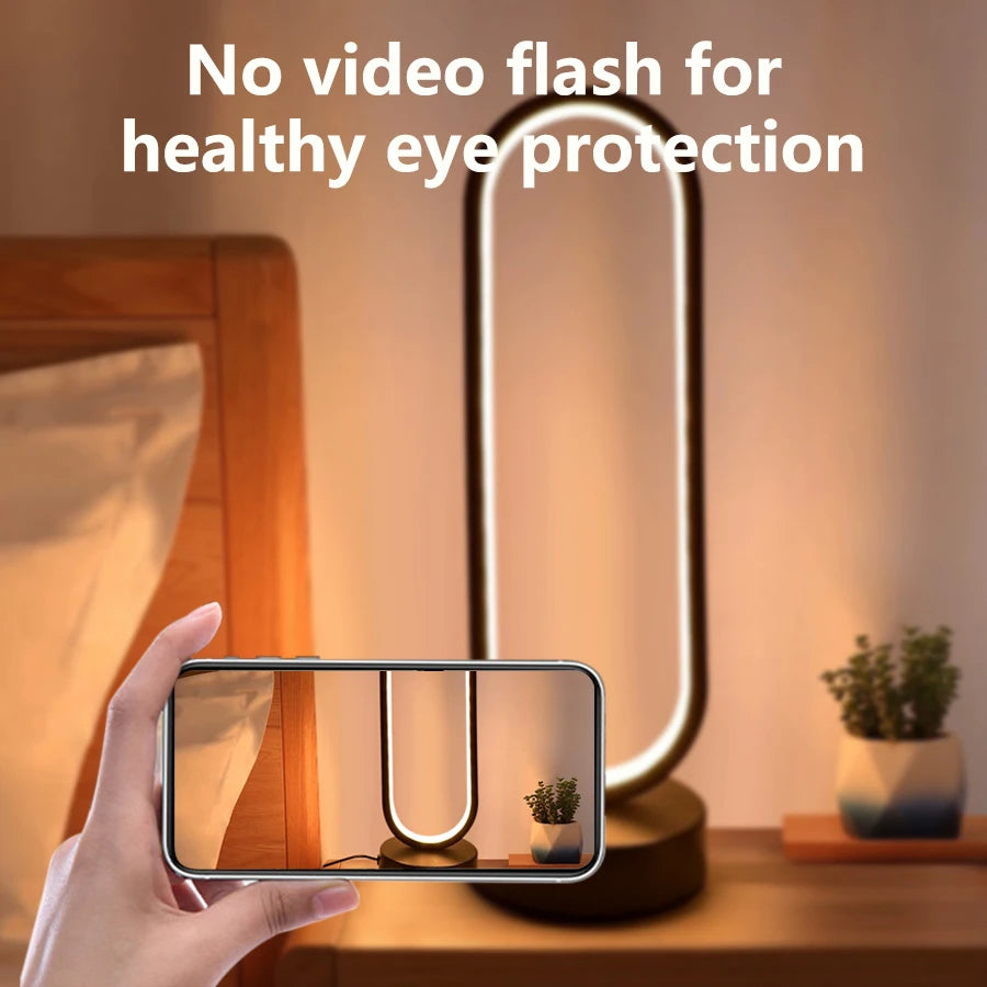 Dimmable LED Ring Table Lamp in Black for Bedroom and Living Room