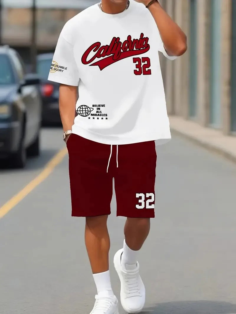 Men's Summer Casual 3D Printed Polyester T-Shirt Set