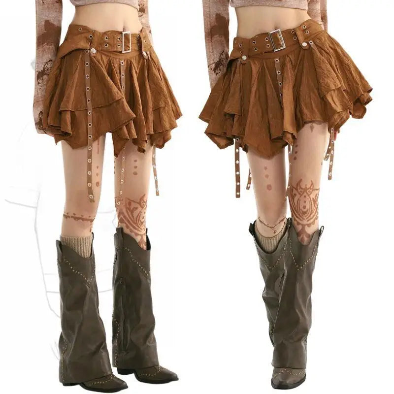 Vintage Irregular Ruffle Mini Skirt for Women