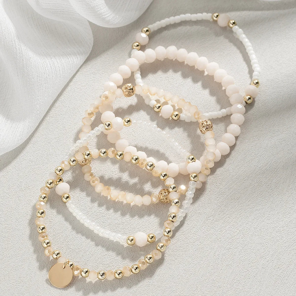 5Pcs Resin Beaded Bracelet Set for Women in Classic Style