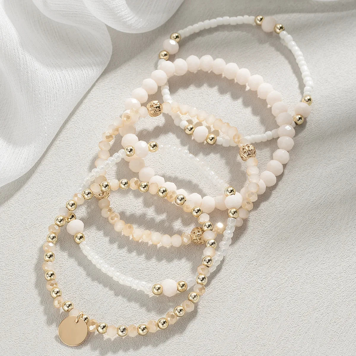 5Pcs Resin Beaded Bracelet Set for Women in Classic Style