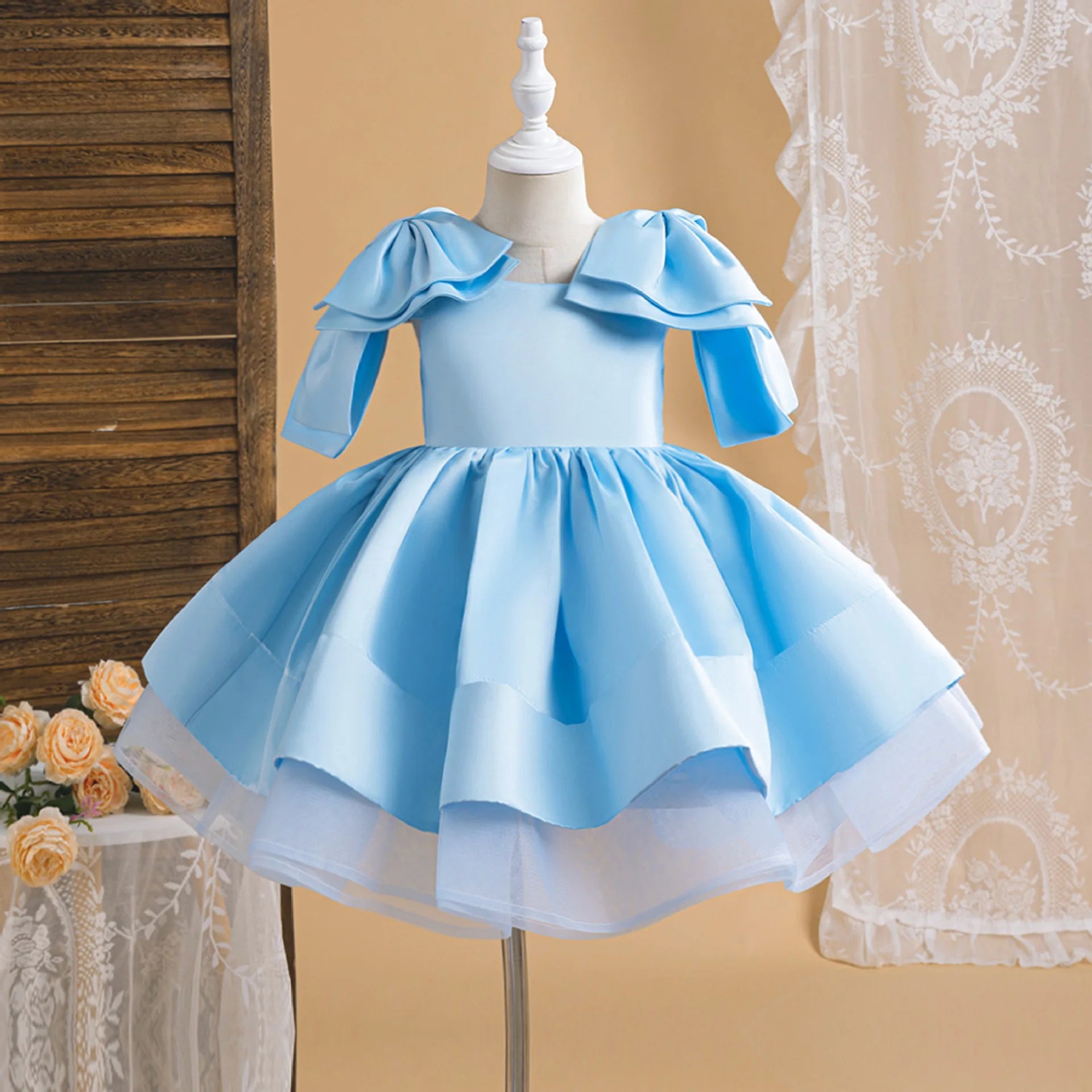 White Cotton Princess Dress for Girls Aged 4-7 Years