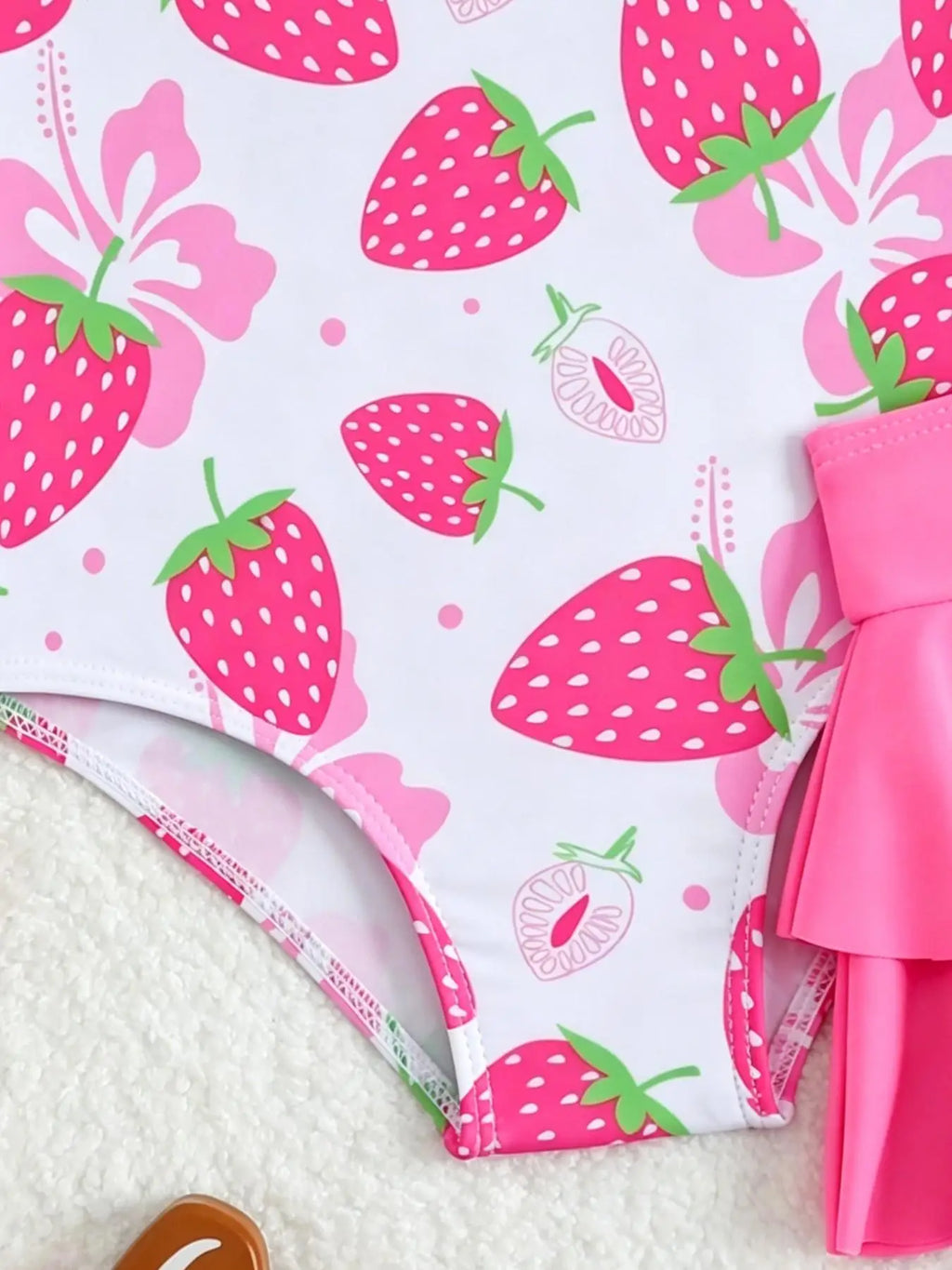 Girls' Strawberry Print One-Piece Swimsuit and Skirt Set