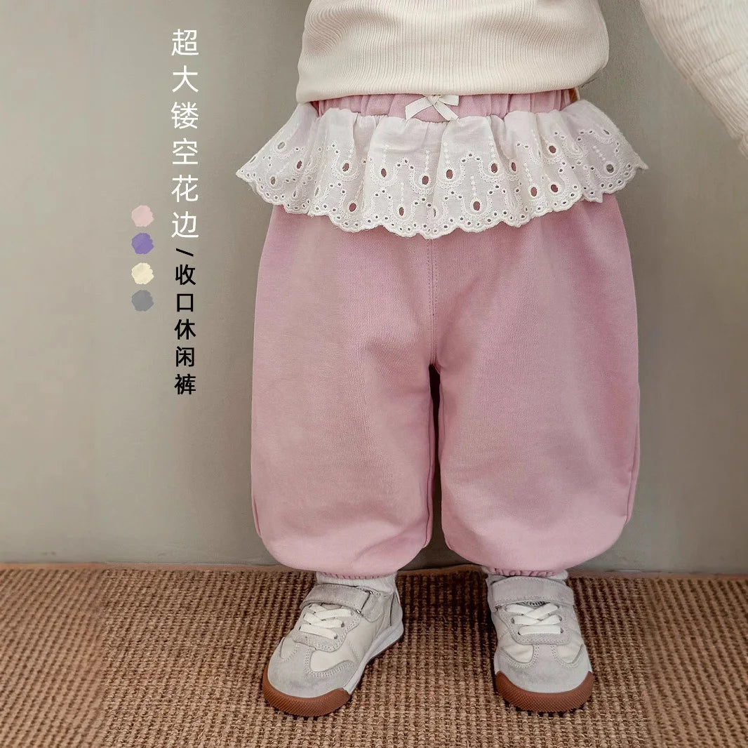 Girls' Casual Lace Sports Pants in Cotton for Autumn 2025