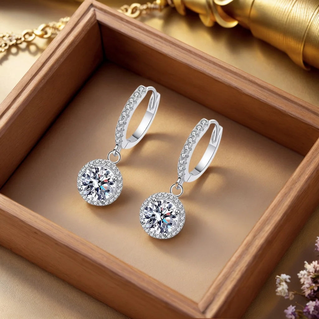 Luxury 925 Sterling Silver Moissanite Round Earrings for Women