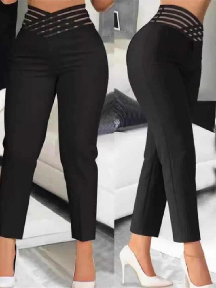High Waist Hollow Out Black White Skinny Ankle Pants for Women