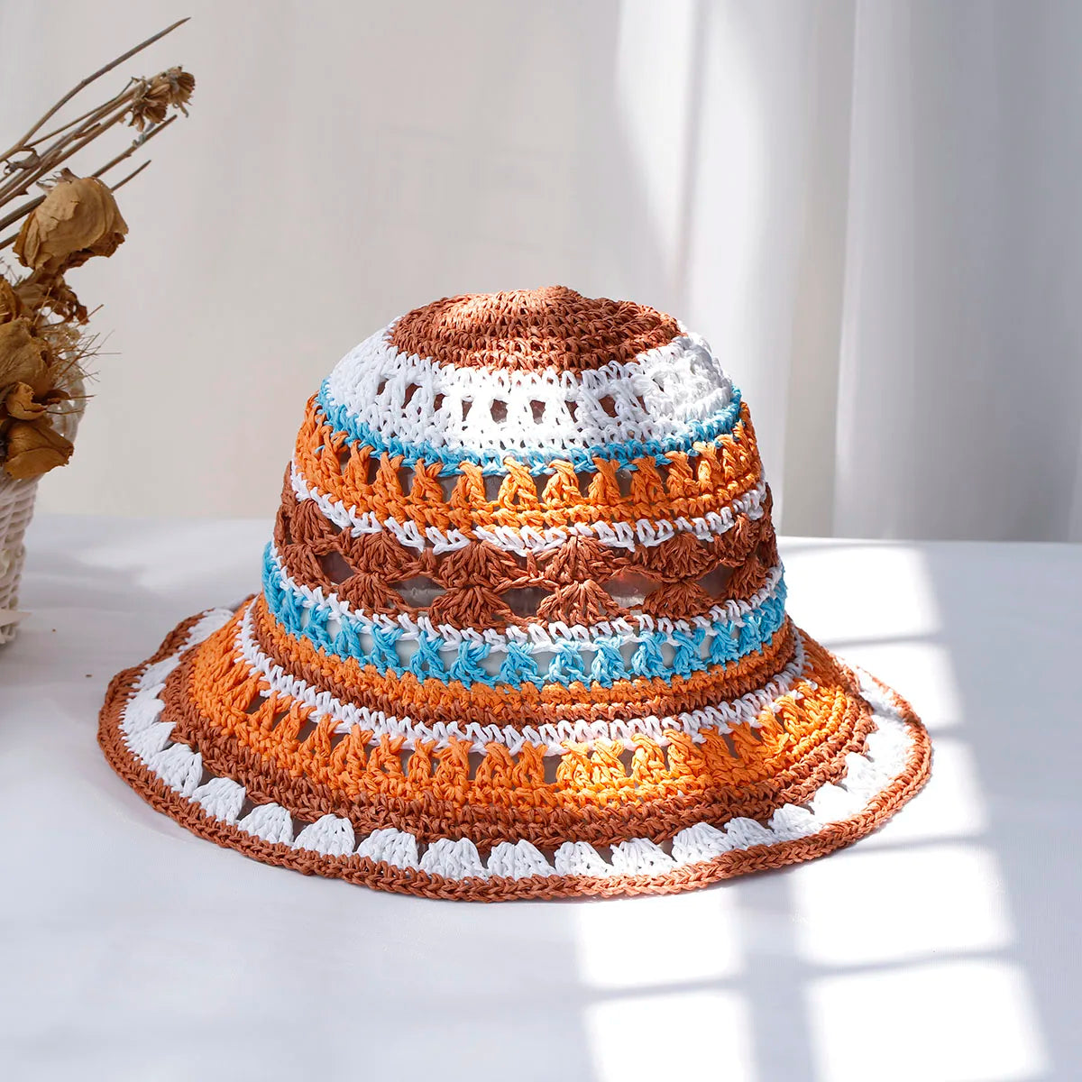 Multicolor Straw Bucket Hat for Women - Casual Summer Style