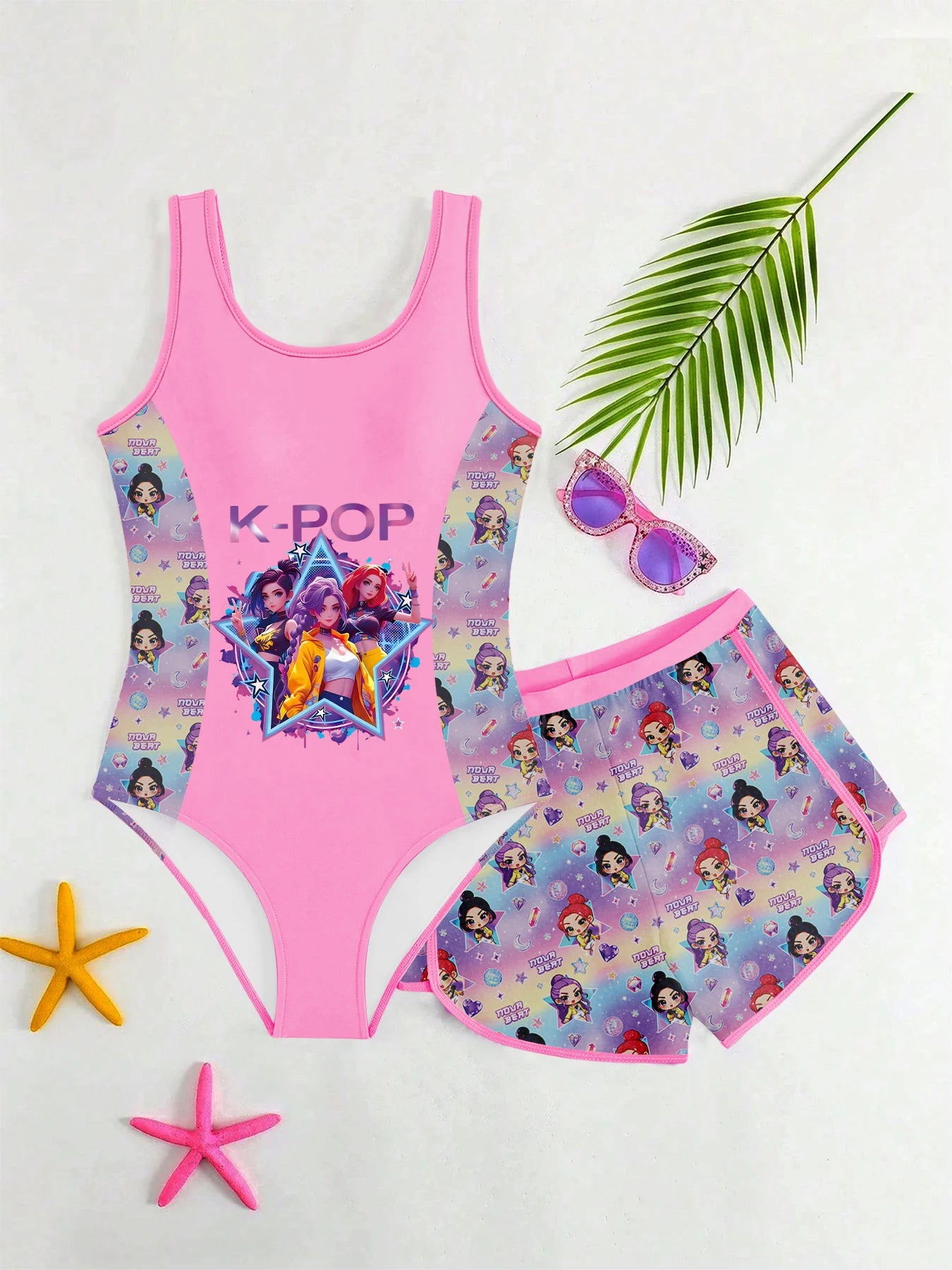 Gradient Pink and Purple Two-piece Swimsuit for Girls