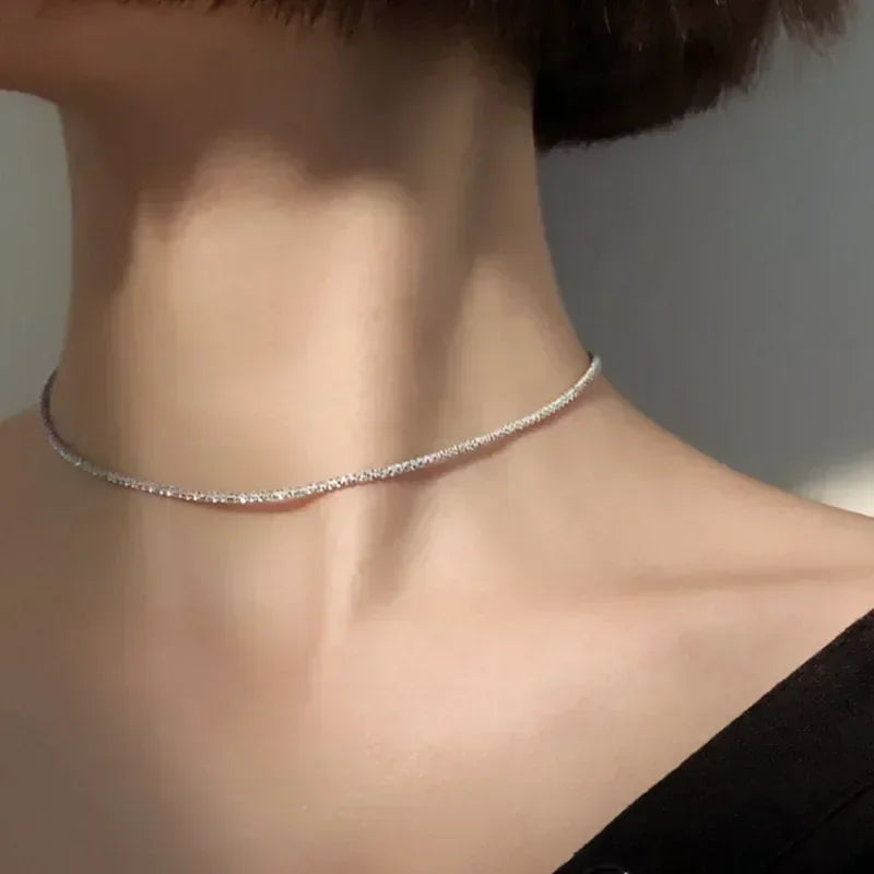 Silver Choker Necklace for Women in Water Wave Style