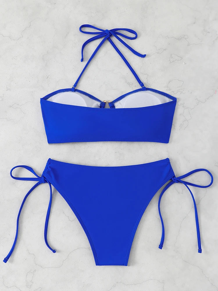 Durable Nylon Women's High Waist Knotted Bikini Set