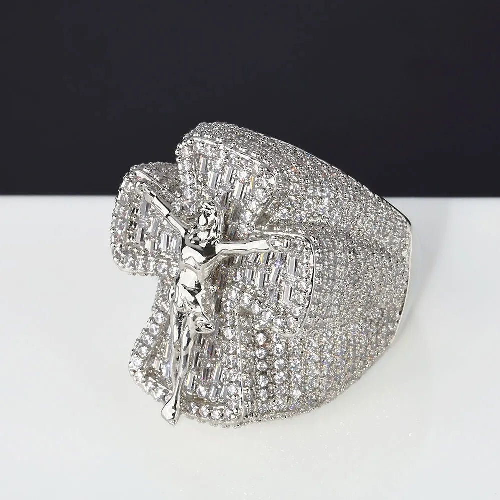 ESKEEm Silver Gold Color Hip Hop Cross Jesus Ring for Men