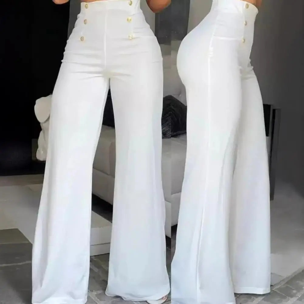 High Waist Straight Leg Women Pants with Double-Breasted Design