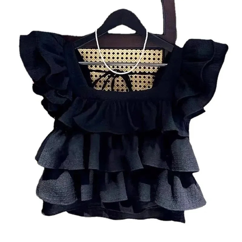 Girls Casual Cotton Ruffled Sleeveless Summer Blouse