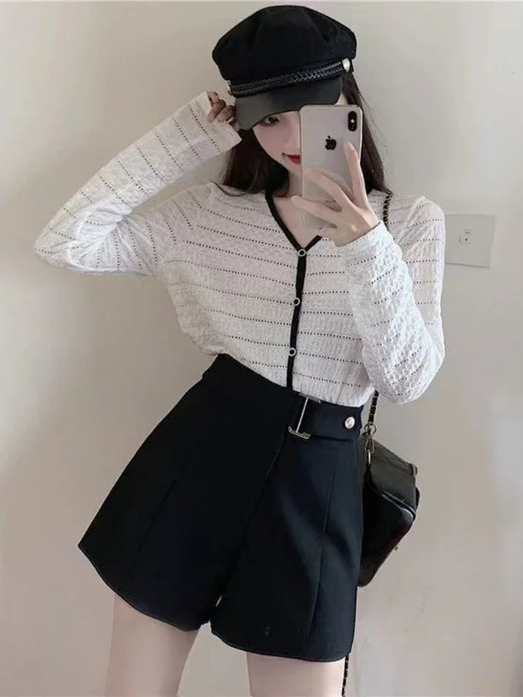 Goghvinci Elegant High Waist Women Shorts in Apricot and Khaki