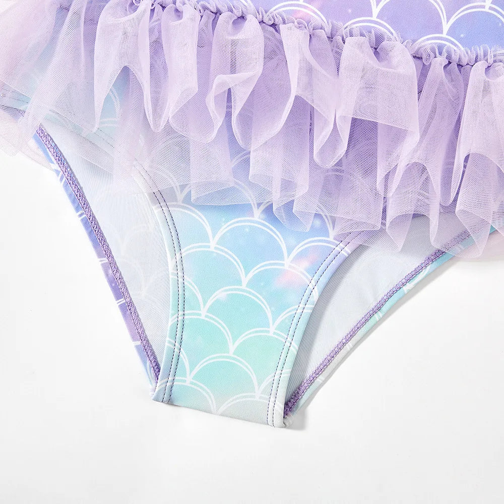 Mermaid Print One-Piece Swimsuit for Baby Girls 1-7Y