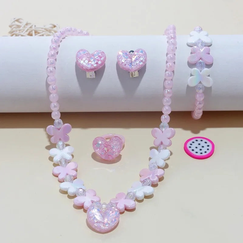 Cute Floral 5-Piece Jewelry Set for Baby Girls Aged 4-6Y