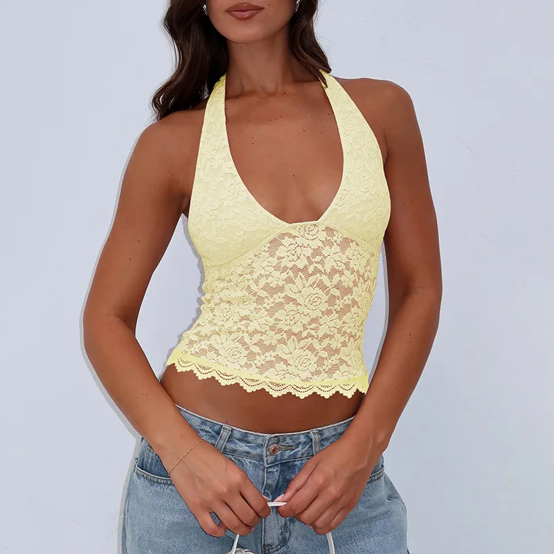 Sexy Lace Backless Halter Tank Top for Women