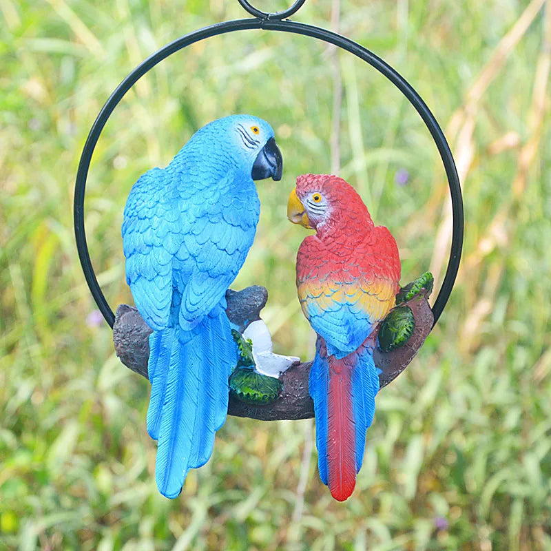 Mother Child Parrot Resin Garden Statue for Outdoor Decor