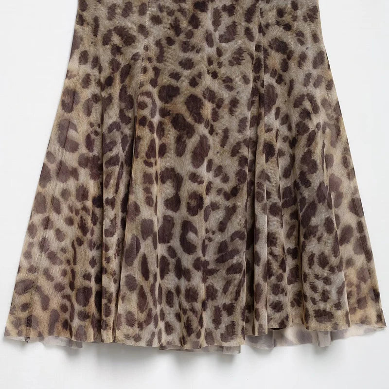 MUJER Leopard Print Tulle Mini Dress for Women
