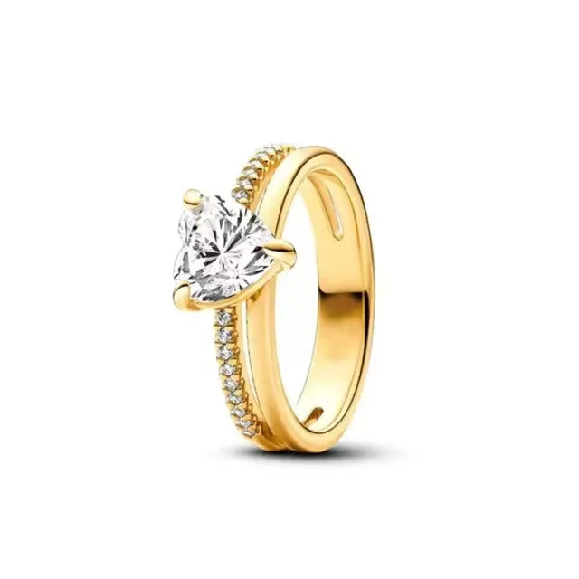 925 Silver Zircon Ring for Women - 18K Gold Plated Heart Design