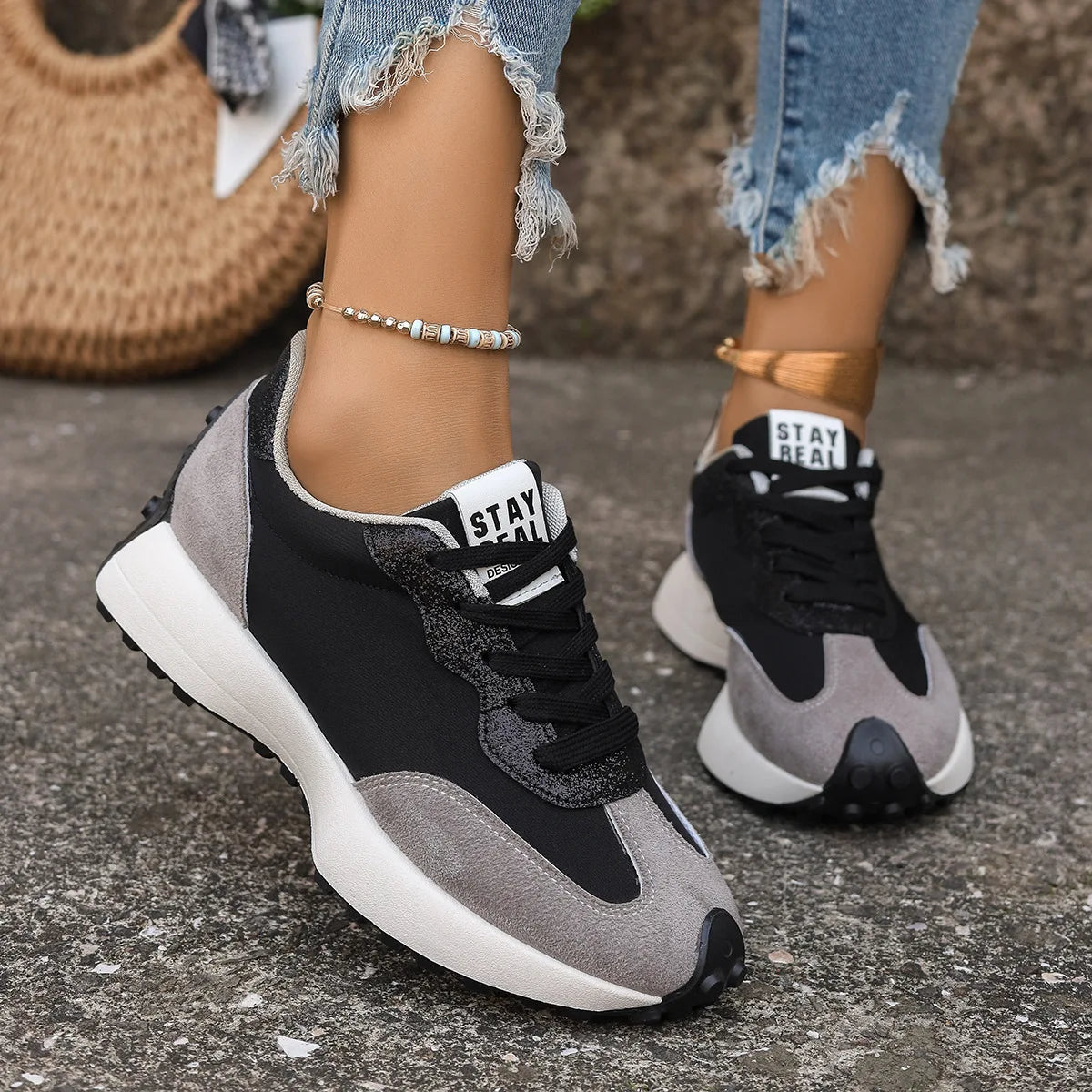 Women Lace Up Platform Sneakers for Autumn Walking