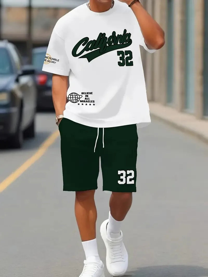 Men's Summer Casual 3D Printed Polyester T-Shirt Set