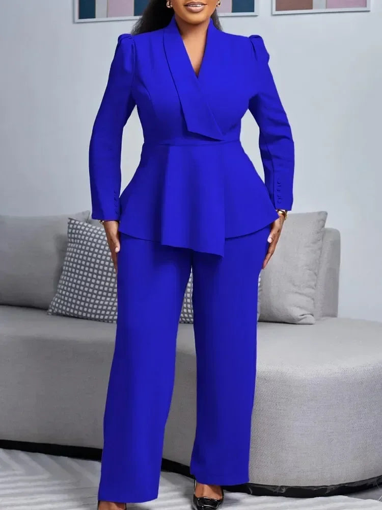 Chic Plus Size Women Blazer Coat and Tailored Pants Set