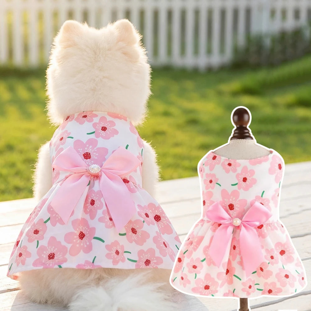Floral Print Summer Dress for Pets in Lightweight Polyester