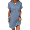 Summer Women V Neck Button Dress in Soft Polyester