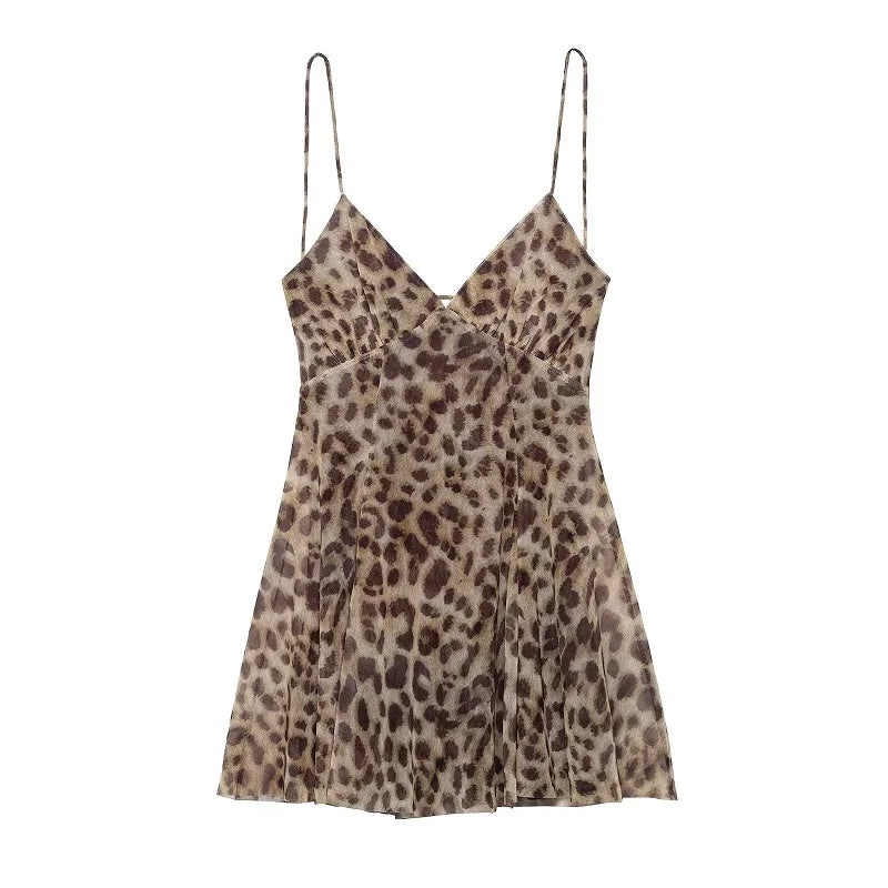 MUJER Leopard Print Tulle Mini Dress for Women