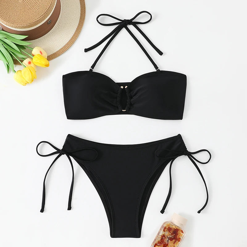 Durable Nylon Women's High Waist Knotted Bikini Set