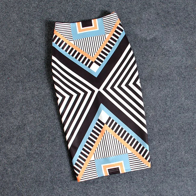 Casual Print Pencil Skirt for Women in Cotton and Polyester