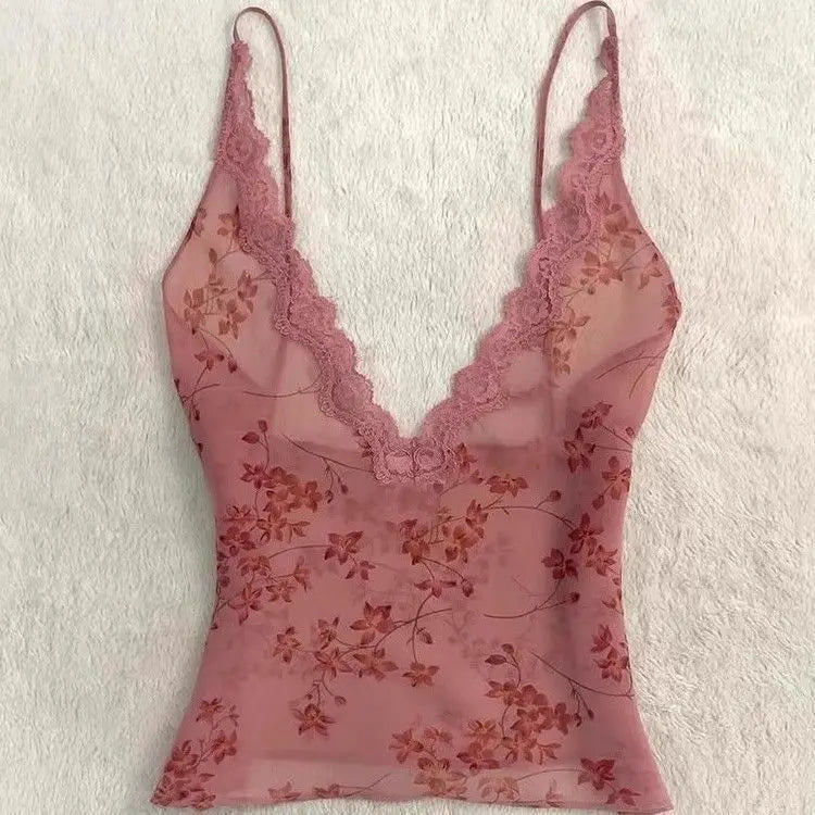 Floral Lace Halter Blouse for Women by ZHUOLIN