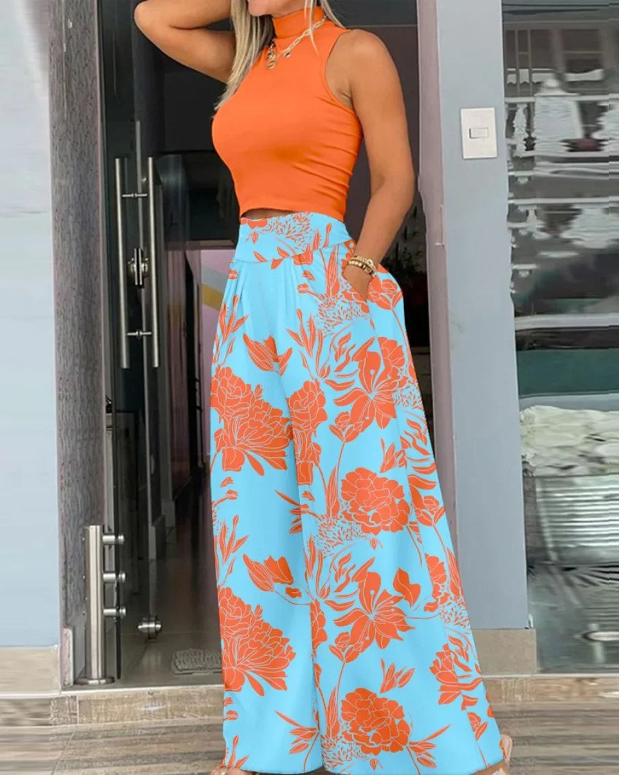 2025 Women's High Waist Wide Leg Pants Set for Summer Style